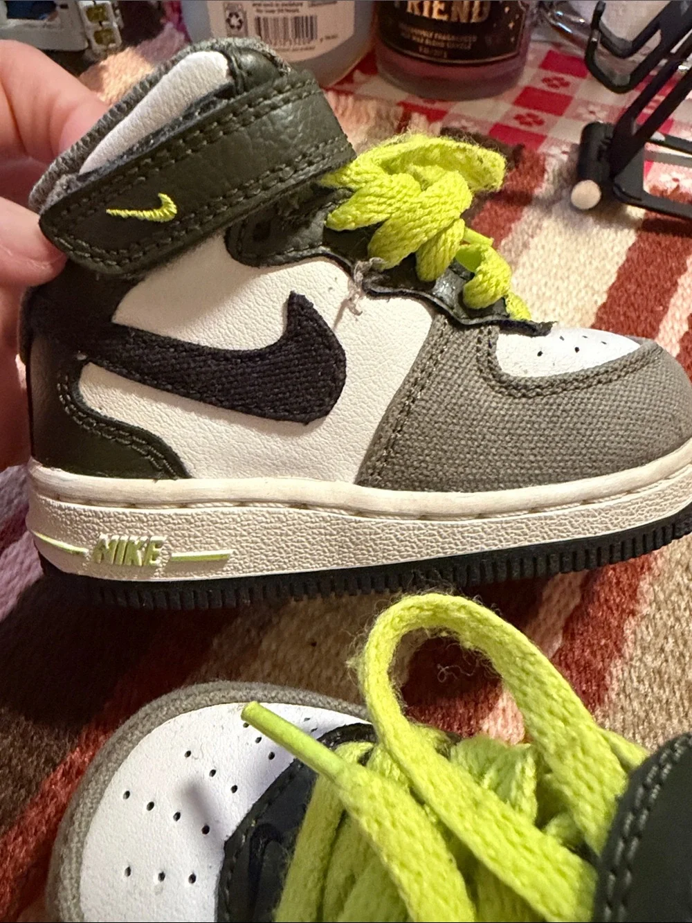 Nike Kids High-Top Sneakers in White, Gray and Neon Yellow